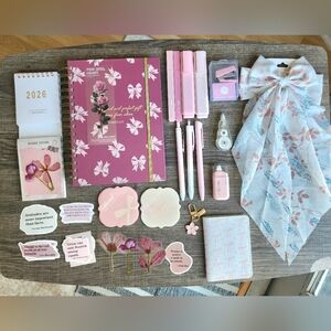 Pink Floral Spiral Notebook & Pastel Pink Stationery Set